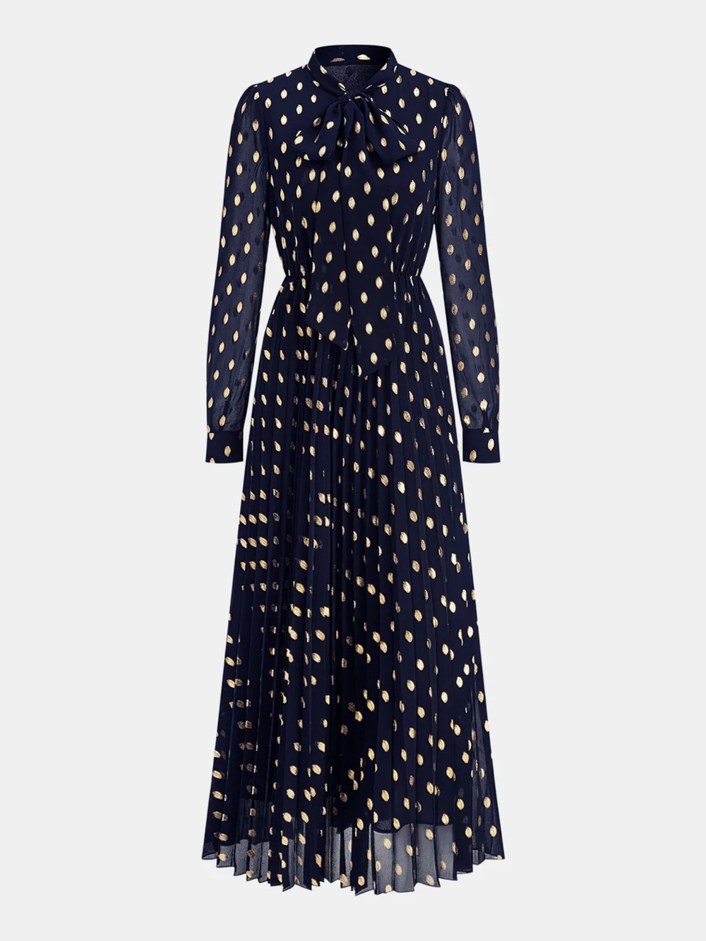 COMMENSE Long Sleeves Foil Spot Print A-Line Maxi Dress - size Small